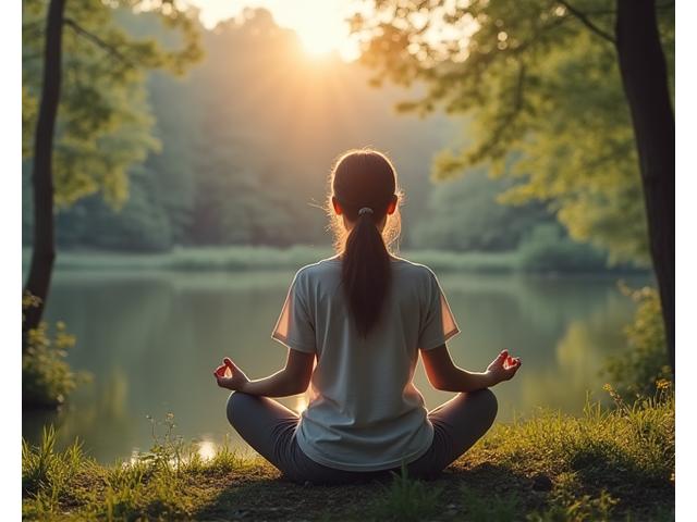 Femme méditant dans la nature